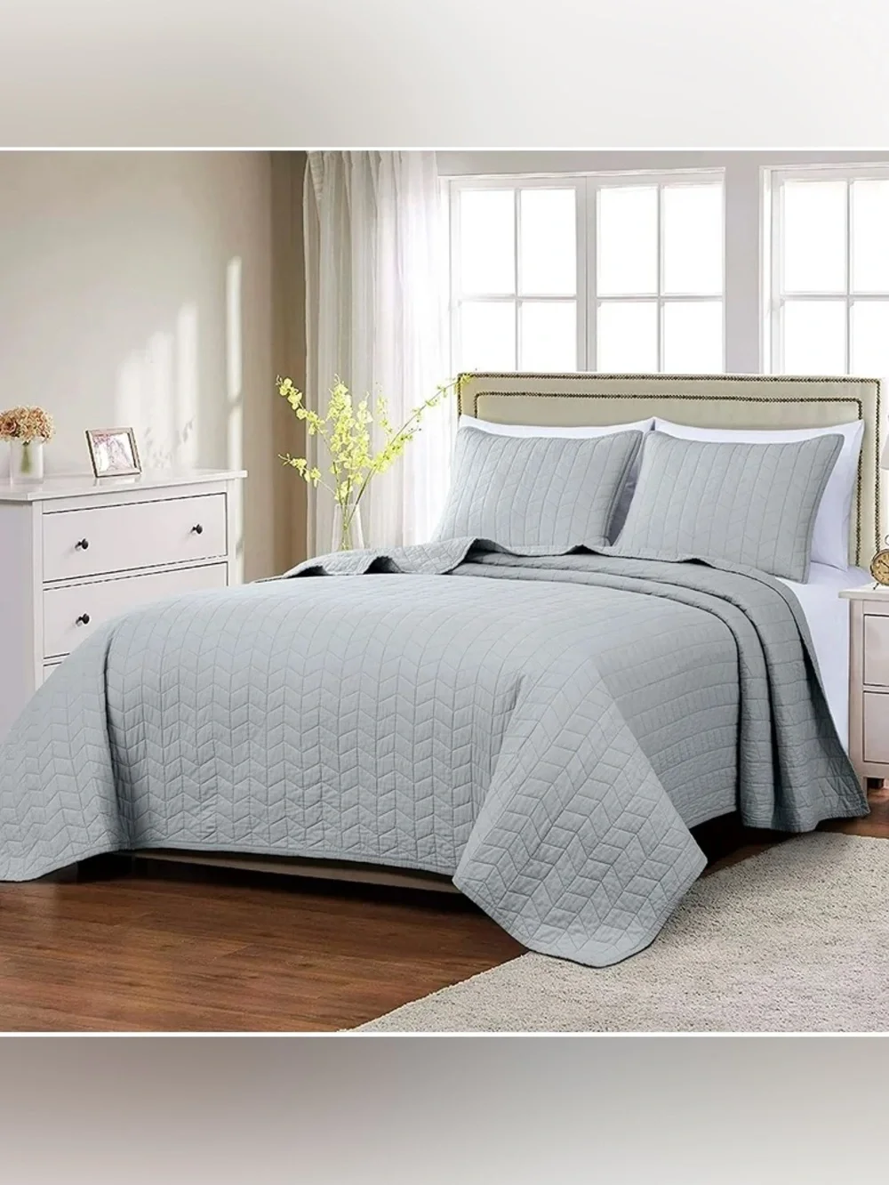 Light Gray king 3 piece  Quilted Bedspread Set 100% cotton